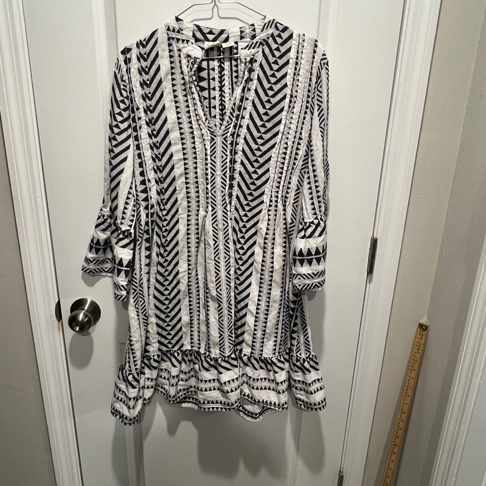 Boo Gemes Womens Dress Geometric Pattern Black White Medium